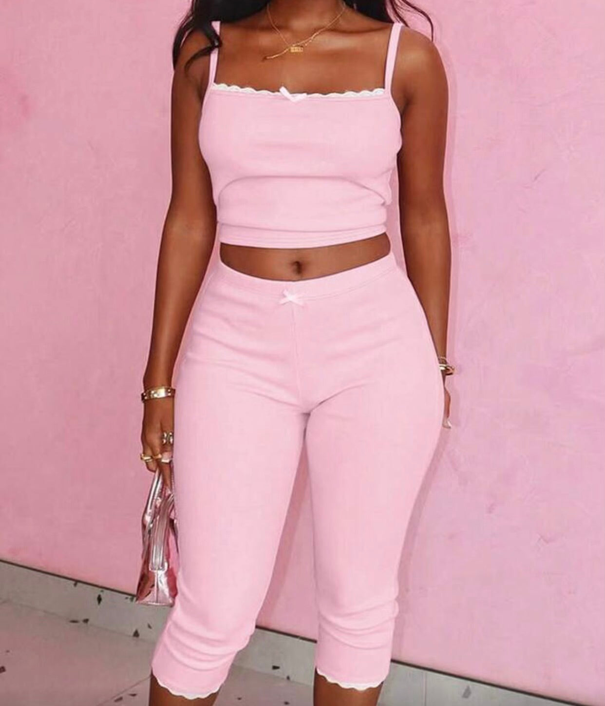 women’s lace bow crop two-piece sexy set