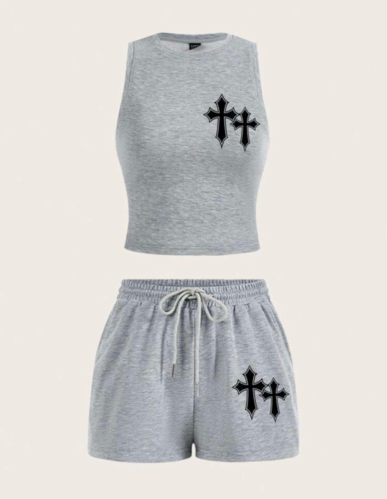 Women’s two-piece round neck tank top short sports set