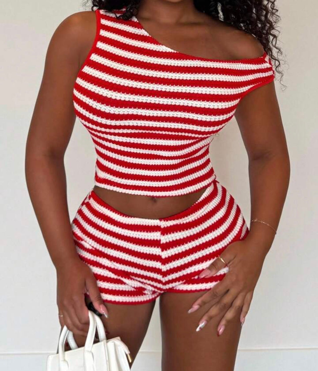 One shoulder two-piece fitted set