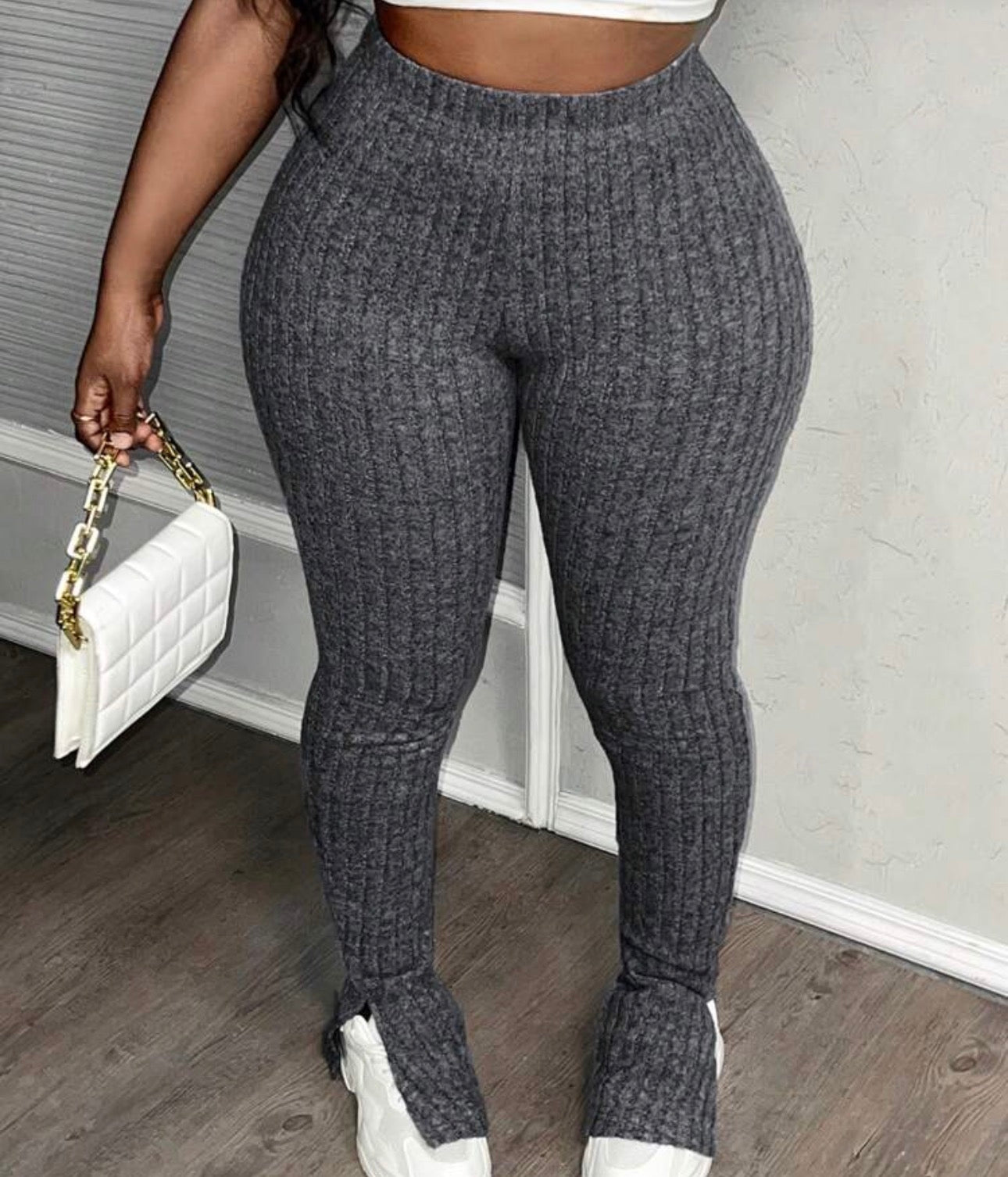 Women’s casual fleece hem slit -side flare pants