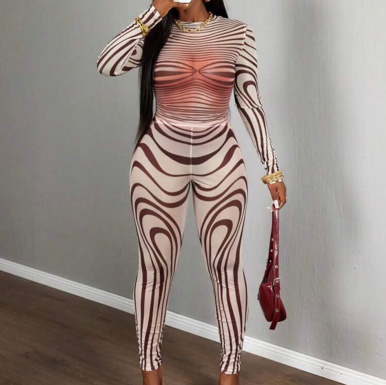 Sexy sheer mesh zebra print fitted set