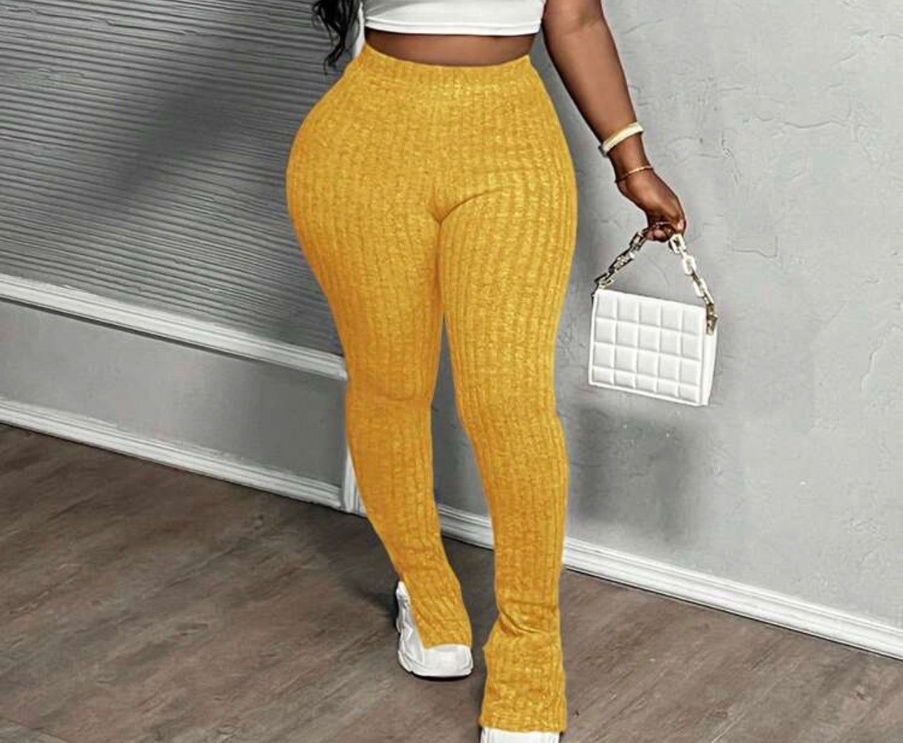 Women’s casual fleece hem slit -side flare pants