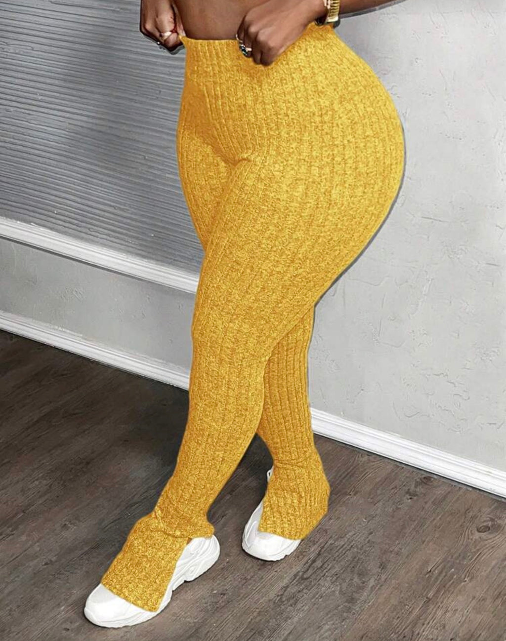 Women’s casual fleece hem slit -side flare pants