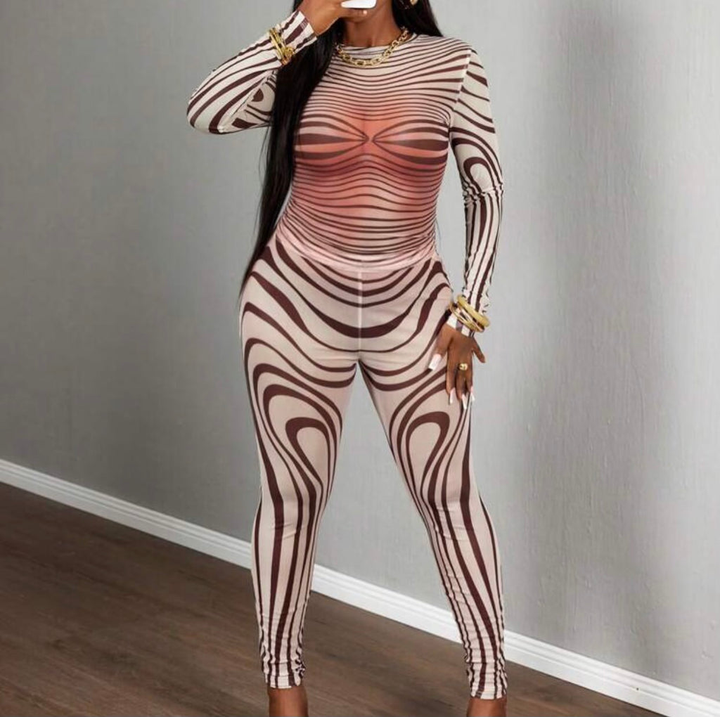 Sexy sheer mesh zebra print fitted set