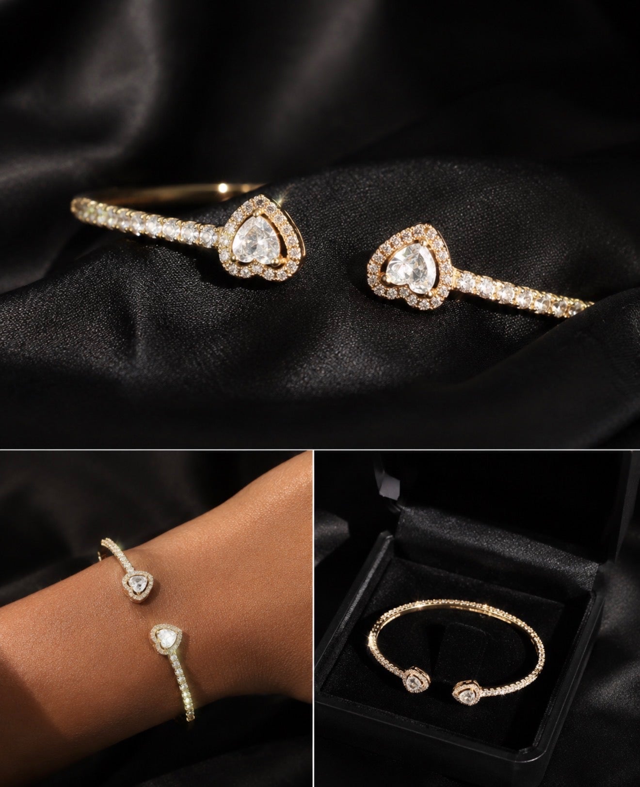 Women’s gold fashionable heart bangle bracelet