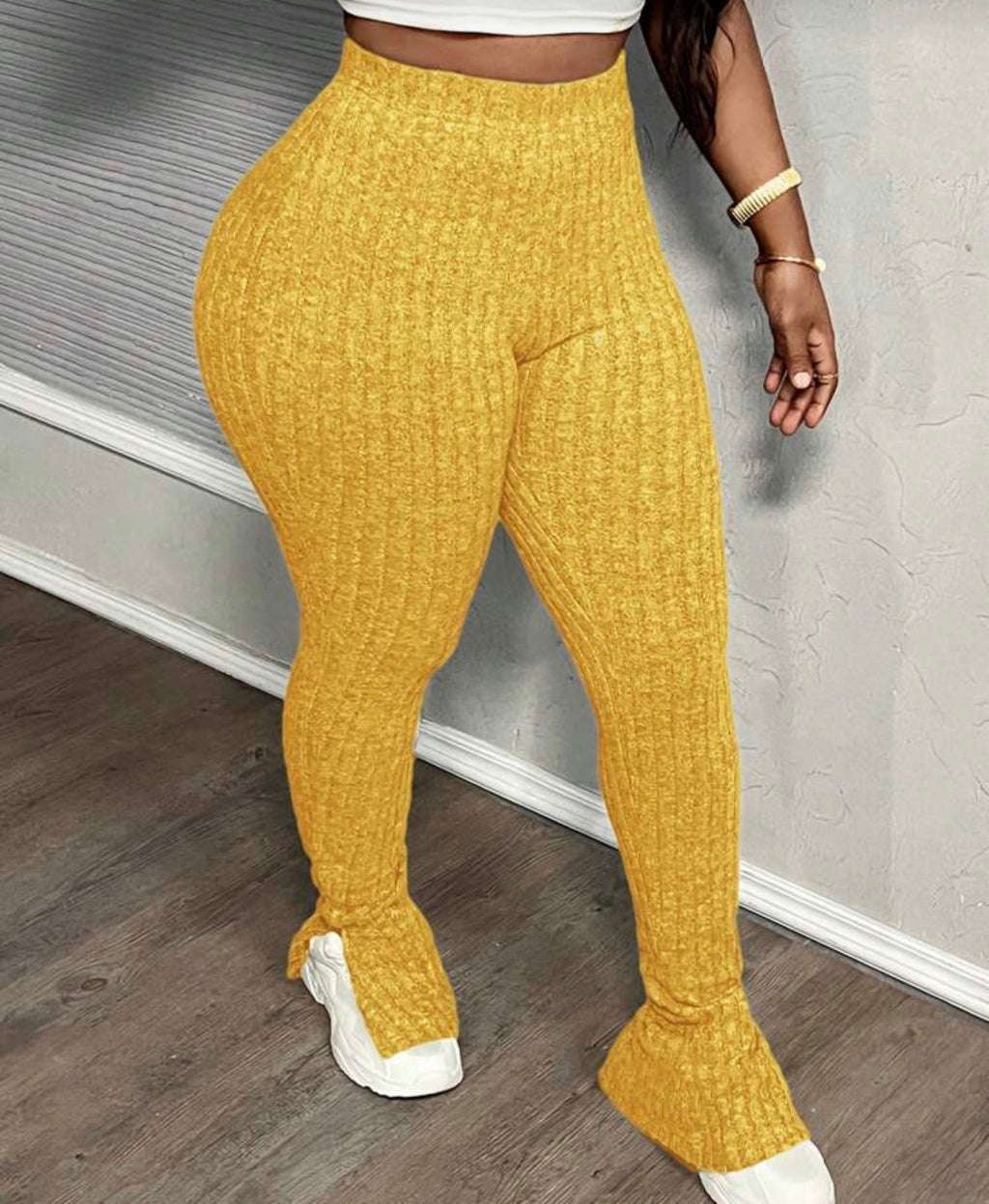 Women’s casual fleece hem slit -side flare pants