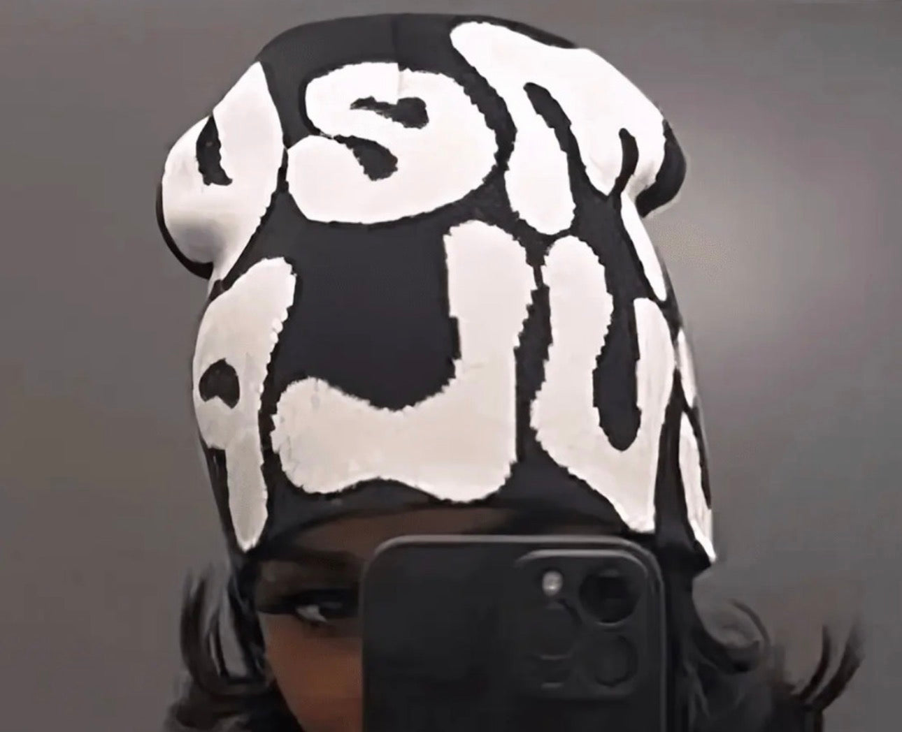 Graphic print jacquard woolen beanie