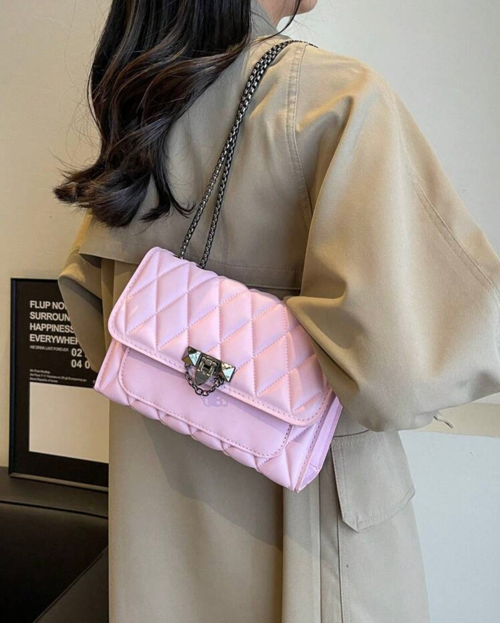 Diamond studded metal square chain handbag