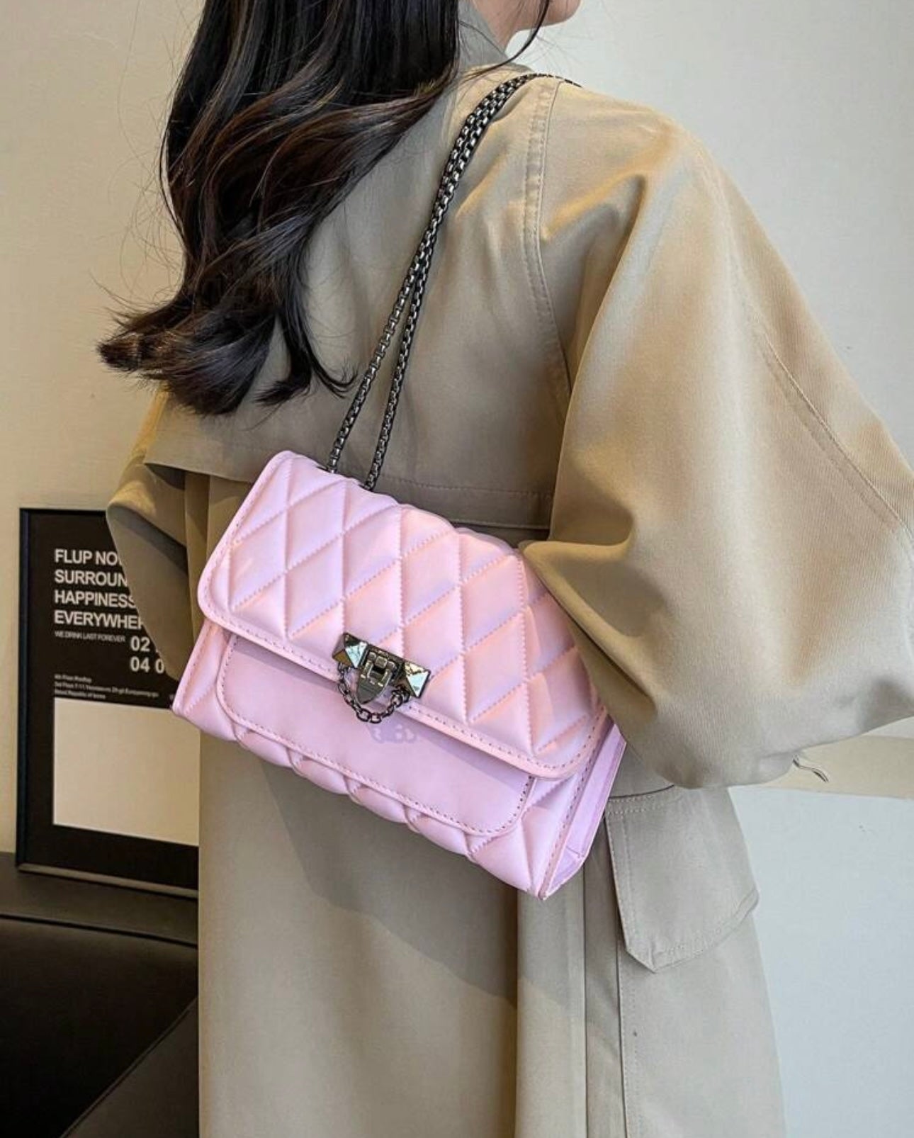 Diamond studded metal square chain handbag