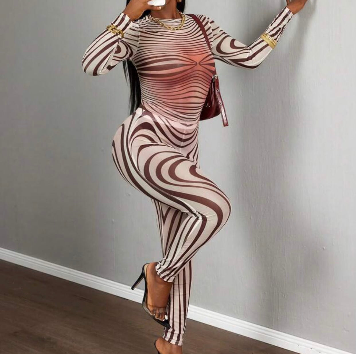 Sexy sheer mesh zebra print fitted set