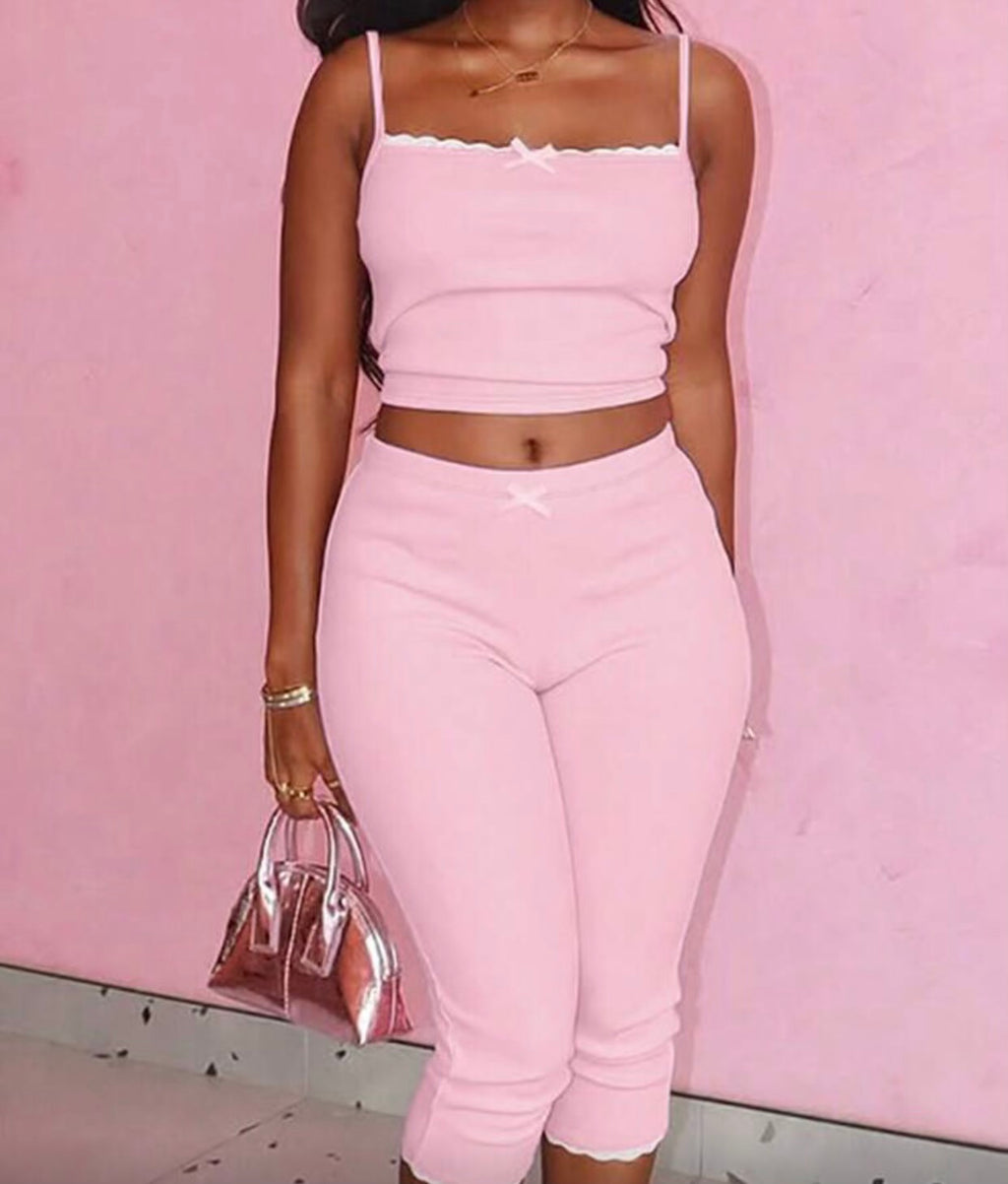 women’s lace bow crop two-piece sexy set