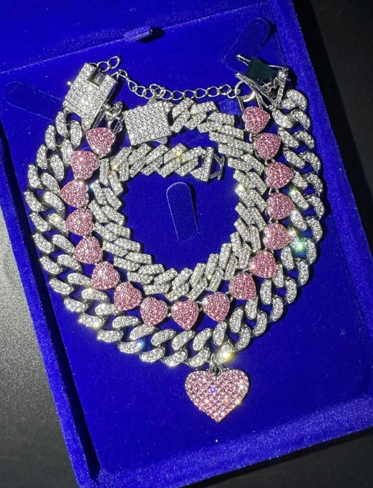 3PC Heart iced out layered link anklet