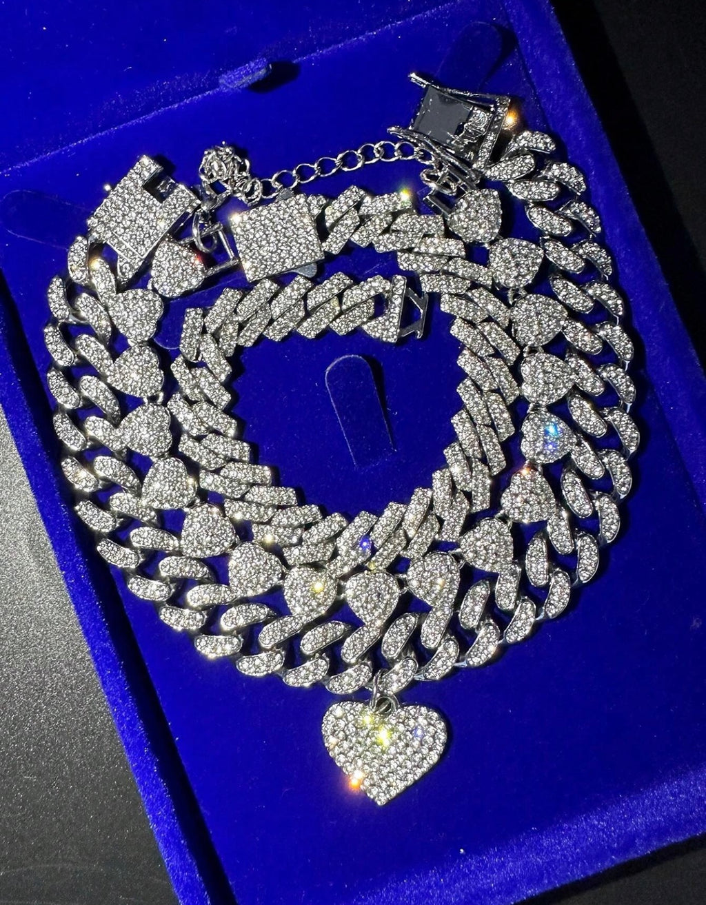 3PC Heart iced out layered link anklet