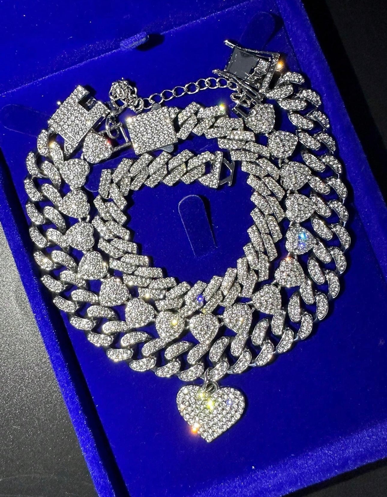 3PC Heart iced out layered link anklet