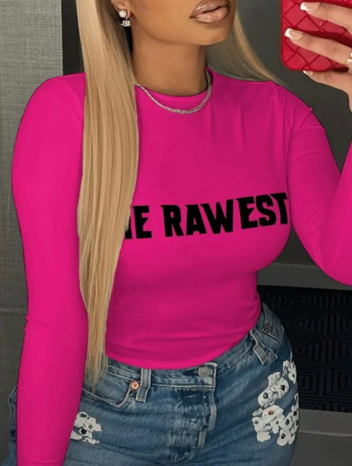 Rose pink skinny printed T-shirt