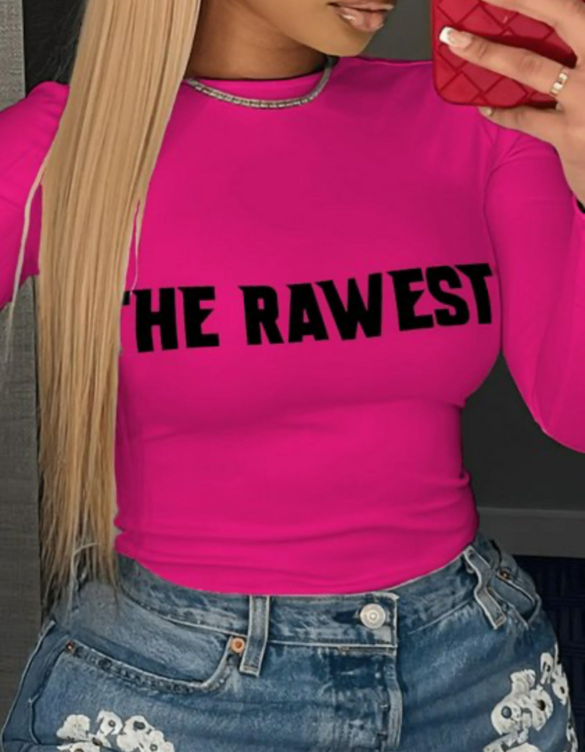 Rose pink skinny printed T-shirt
