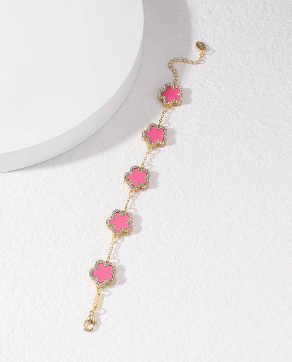 Pink clover gold studded bracelet