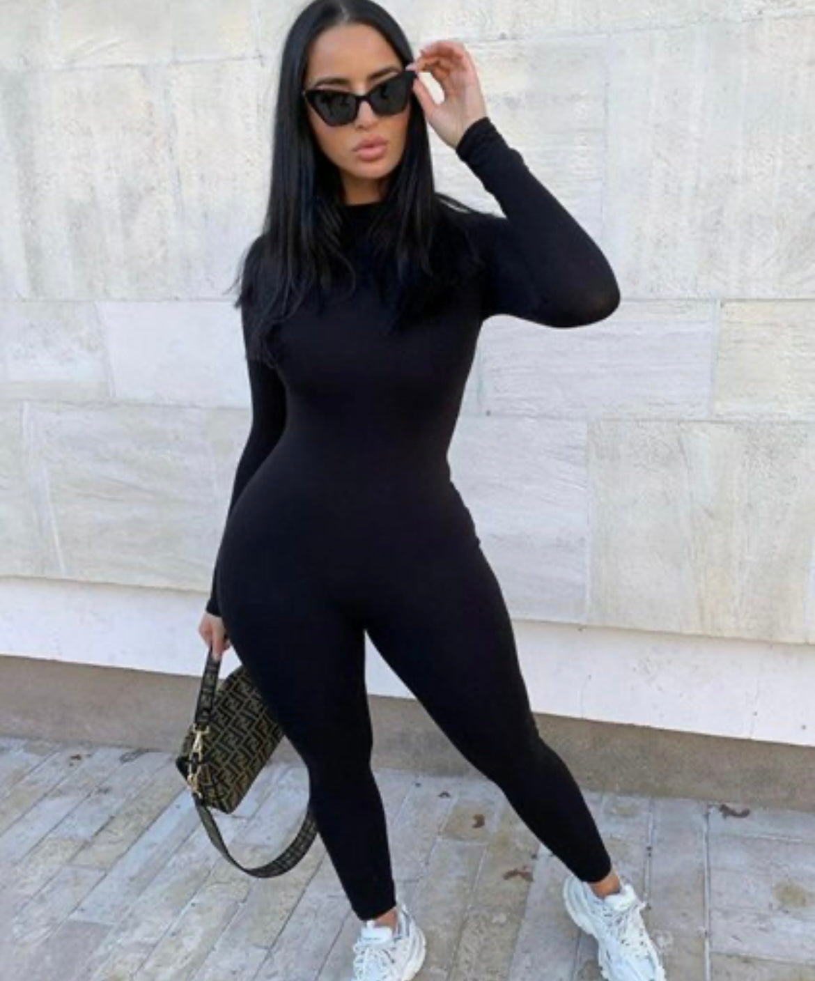 Hot black round neck body jumpsuit
