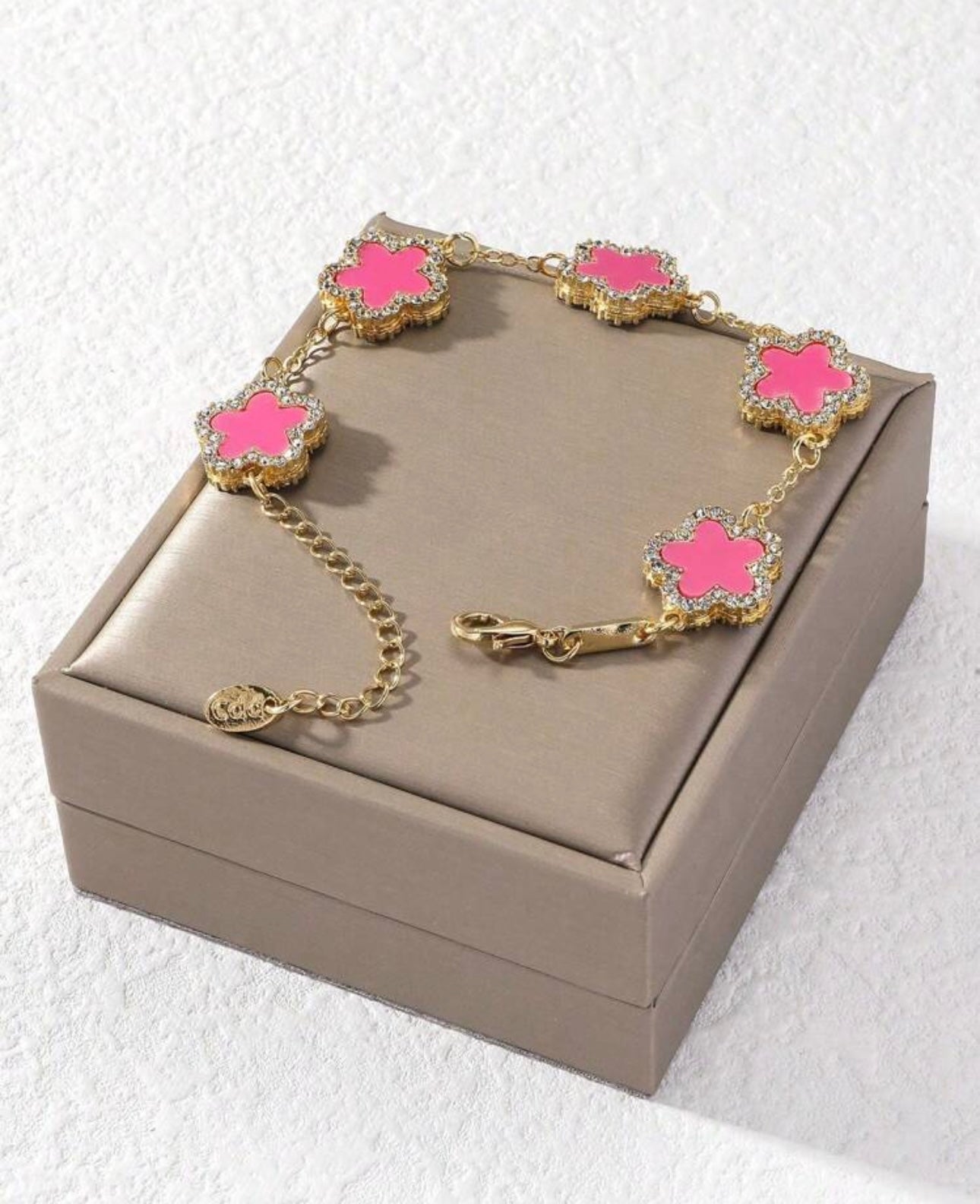 Pink clover gold studded bracelet