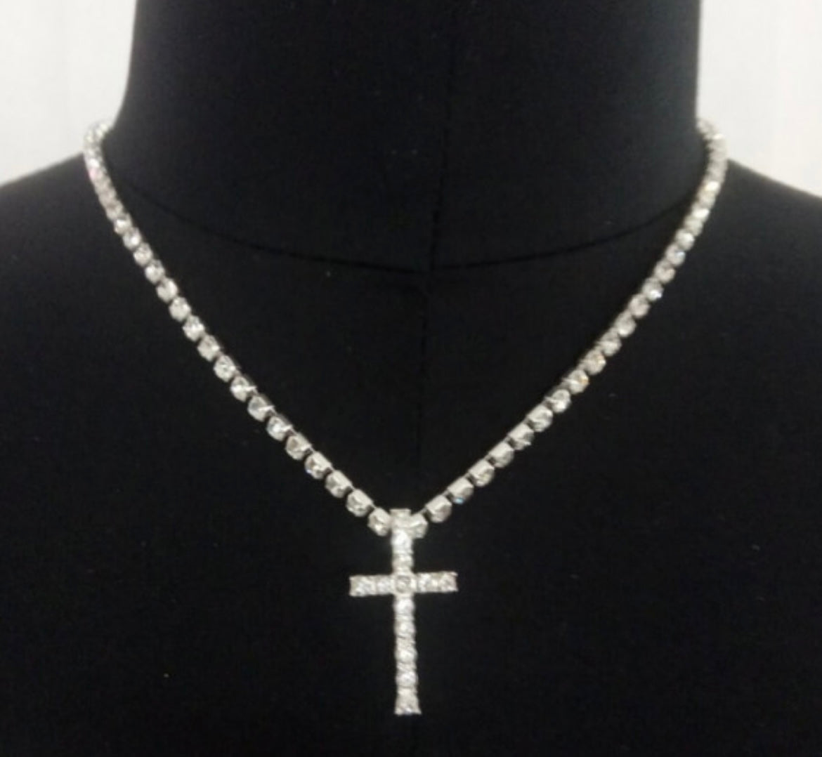 Stylish rhinestone cross necklace