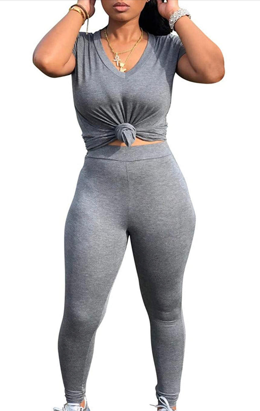 Women’s two-piece short sleeve top jogger legging set