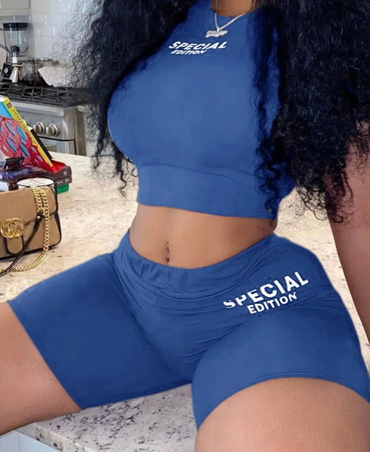 Blue “special edition” fitted shorts set