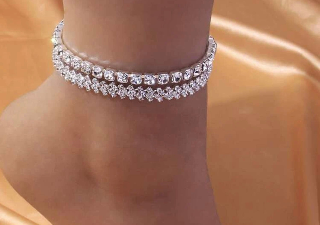 2pcs rhinestone anklet