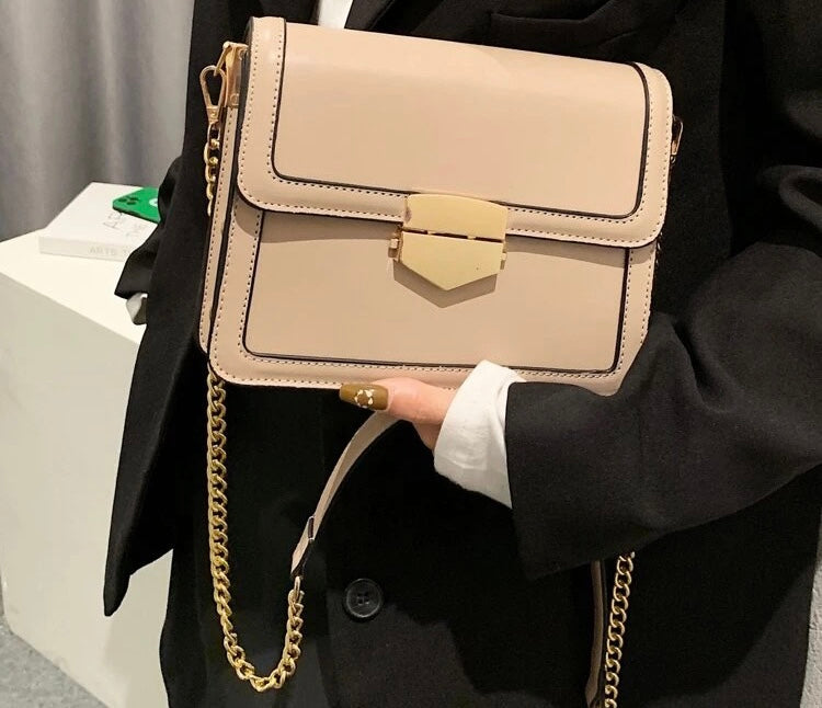 Minimalist metal lock chain square bag
