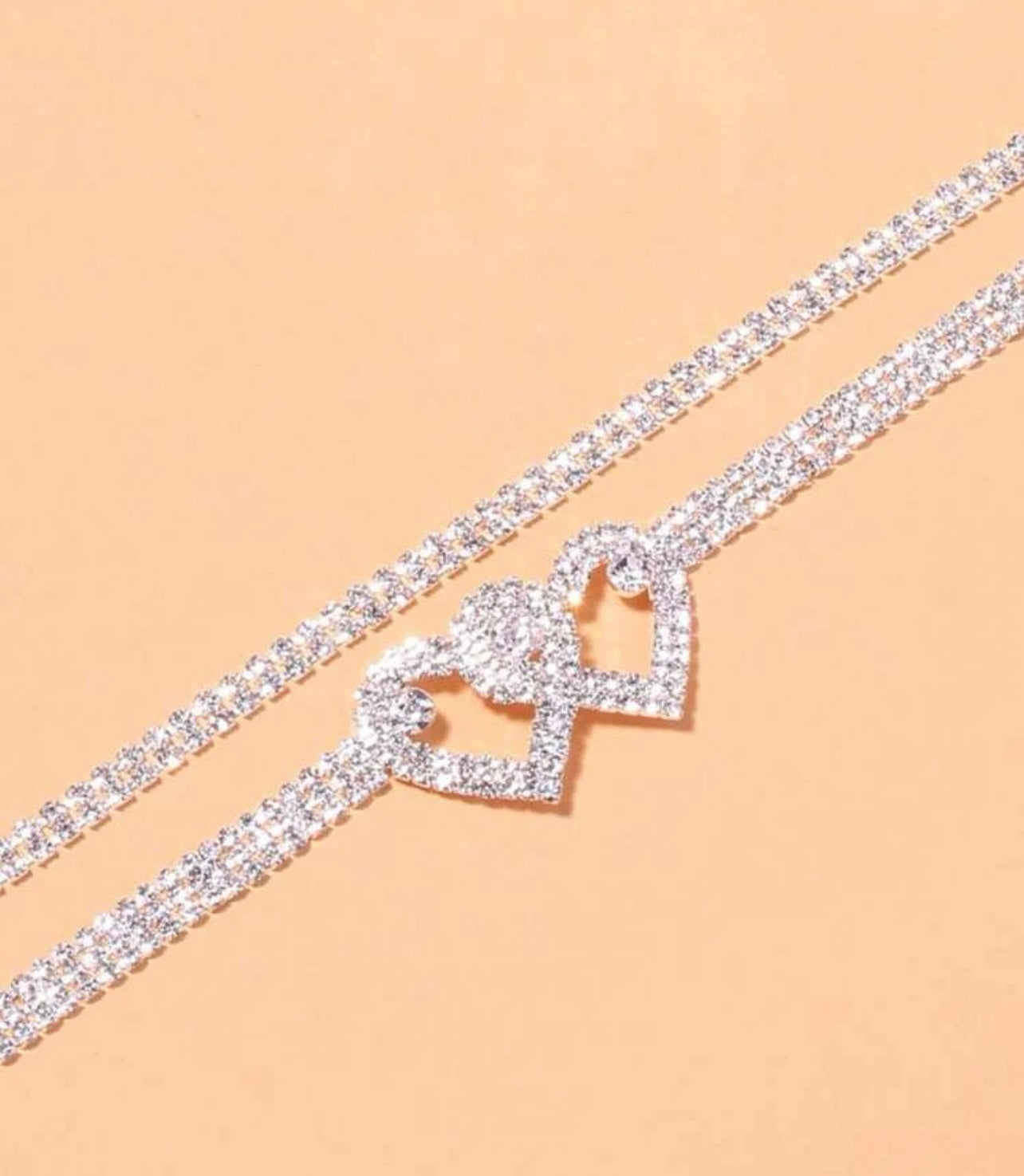 2pcs heart rhinestone anklet