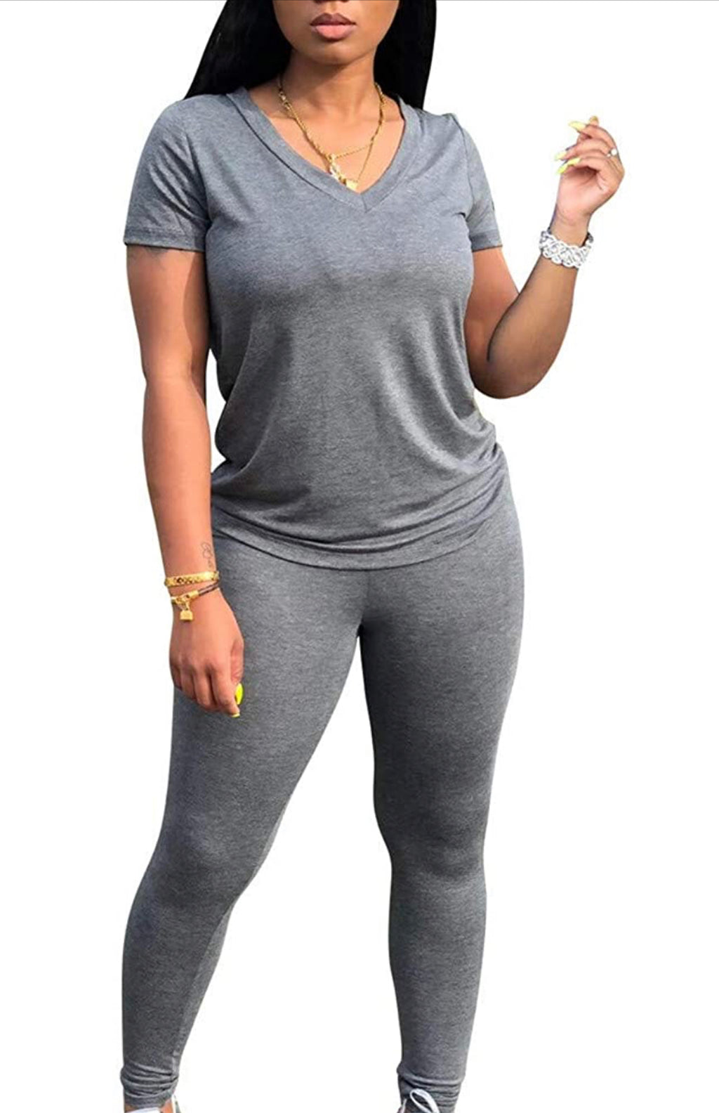 Women’s two-piece short sleeve top jogger legging set