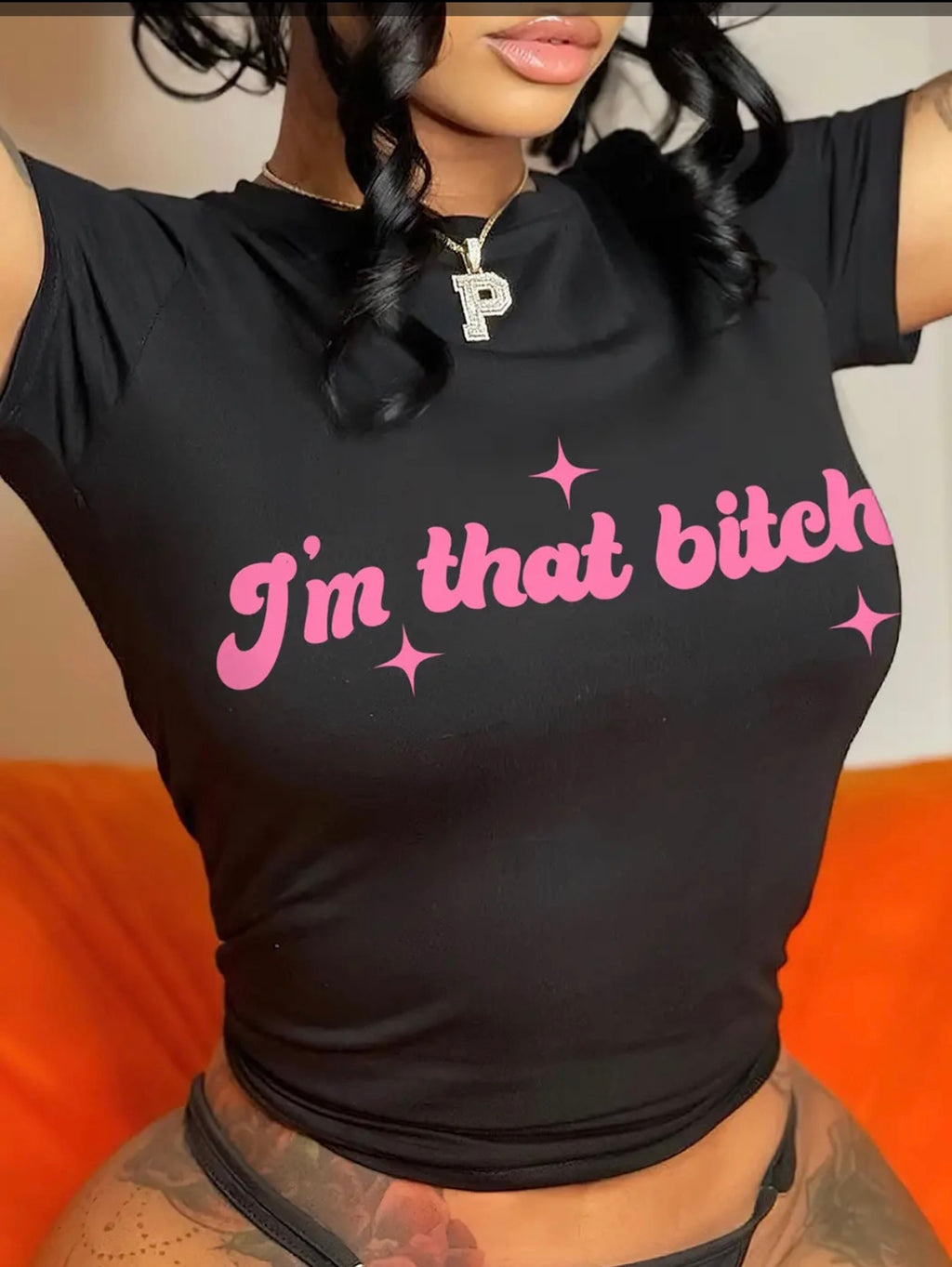 Crew neck letter black t-shirt